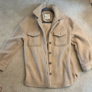 Beige Sherpa Button-Up Jacket/shirt